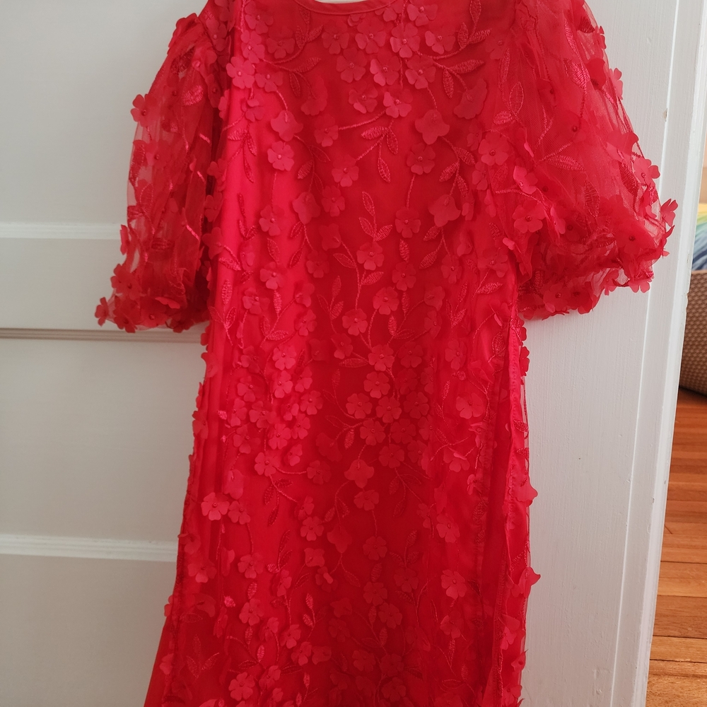 Elegant Red Floral Kids Dress